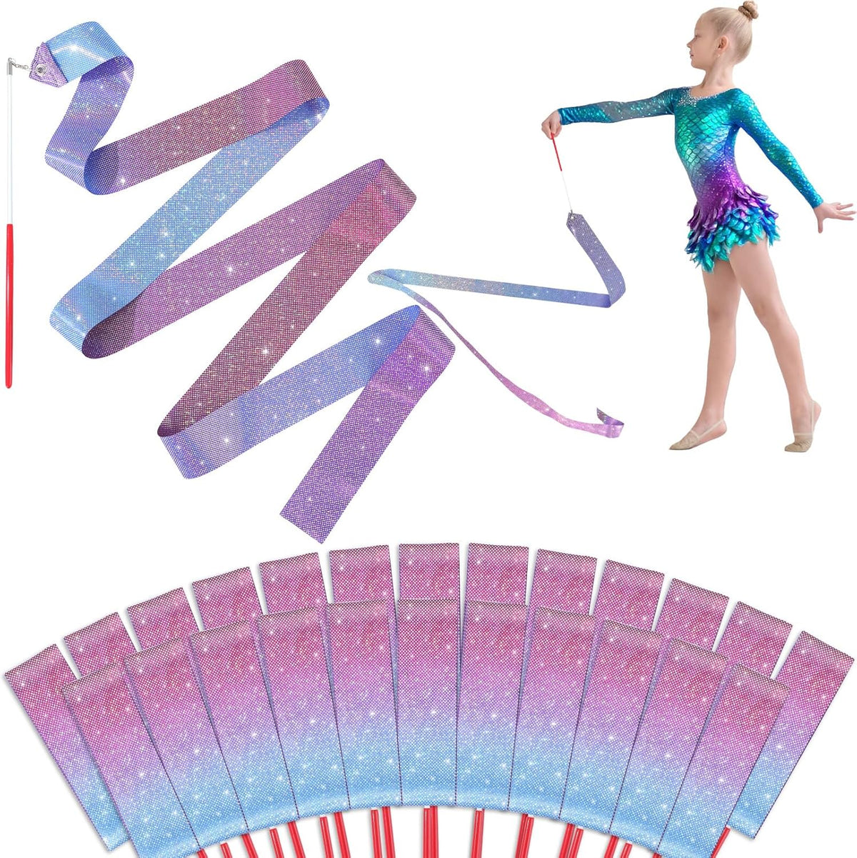 24 Pcs Sparkling Dance Ribbon for Kids Rhythmic Gymnastics Birthday Party Favors Twirling Streamer