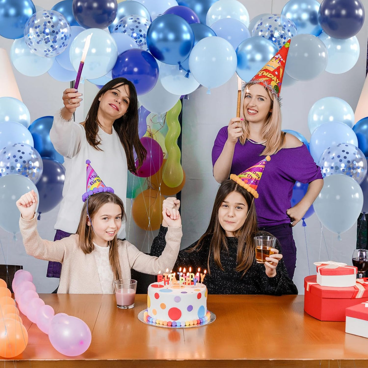 100pcs Blue Balloons - 12inch Metallic Royal Navy & Pearl Blue Balloons with Confetti for Birthday
