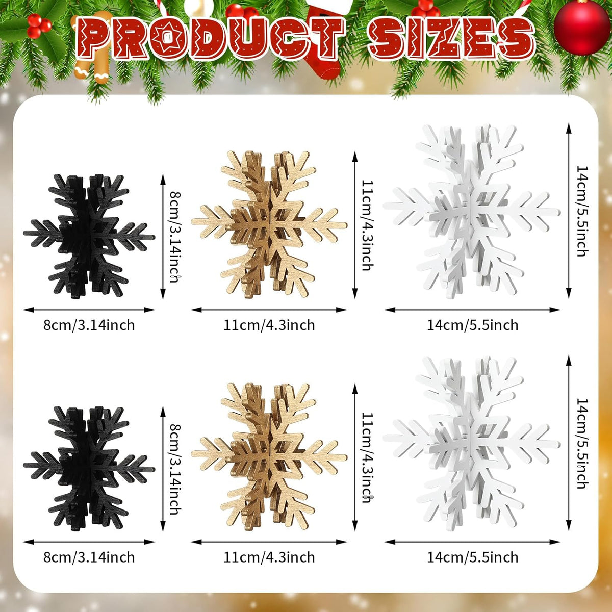 Bucherry 12 Pcs Wooden Snowflake Table Decor 3D Snowflake Tabletop Signs and Centerpiece for