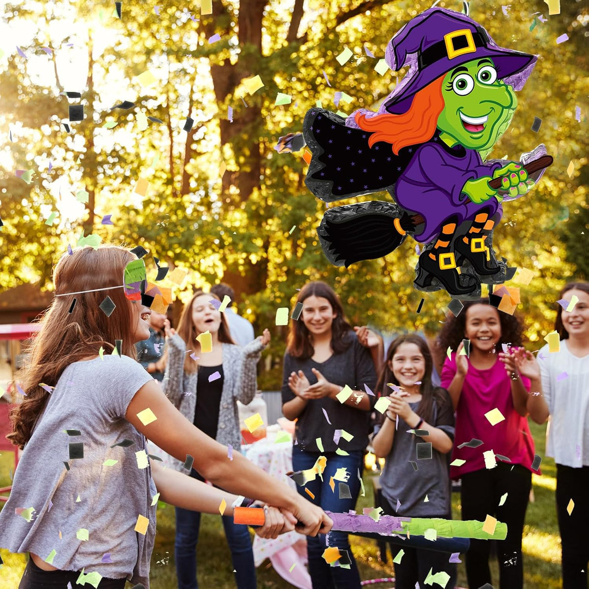 Aoriher Halloween Witch Piñata Halloween Decoration Piñata with Stick Blindfold Candy Filled Piñata