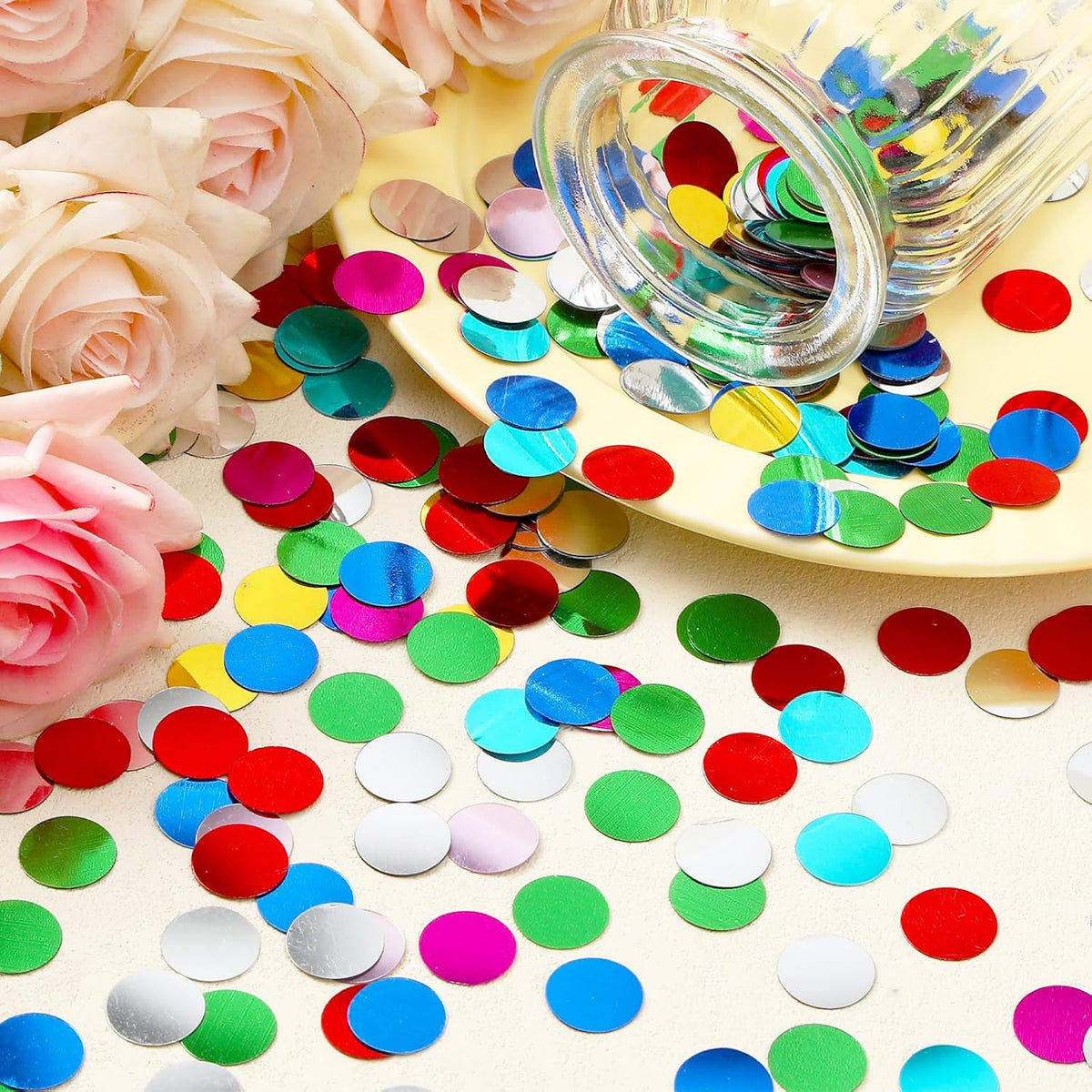 MARFOREVER Multicolor Foil Confetti, Glitter Round Confetti Rainbow Circle Dots Birthday Table