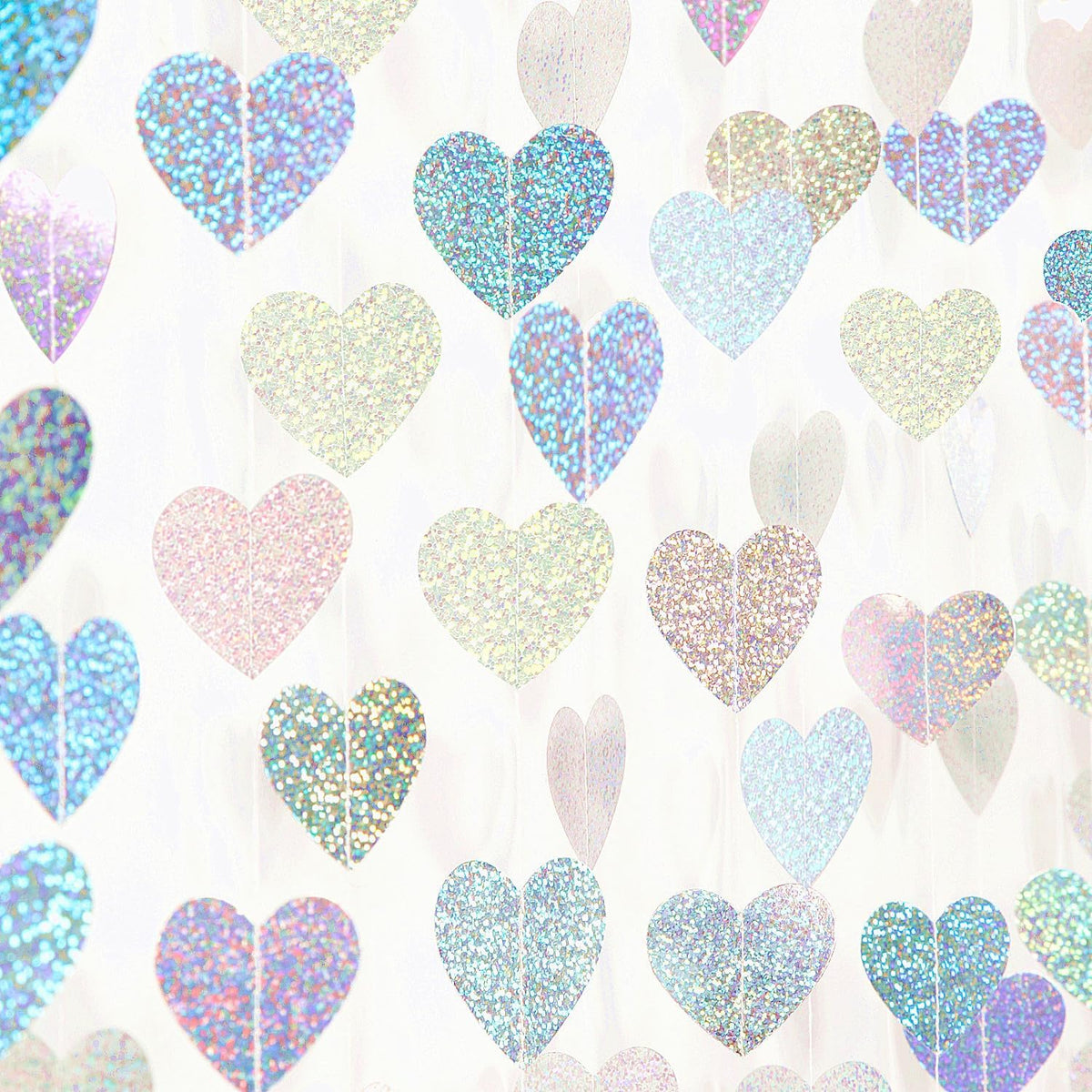 Iridescent Disco-Holographic Party-Decorations Heart Streamers-Garland - 52ft Glitter Dance Hanging
