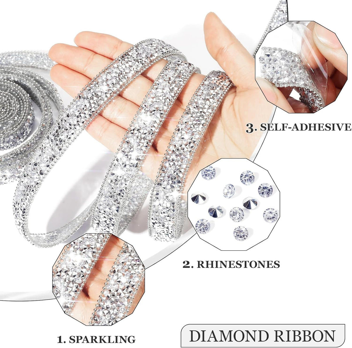 Rhinestone Ribbon 6 Yards Self Adhesive Rhinestone Strips Diamond Ribbon Sticker Crystal Roll