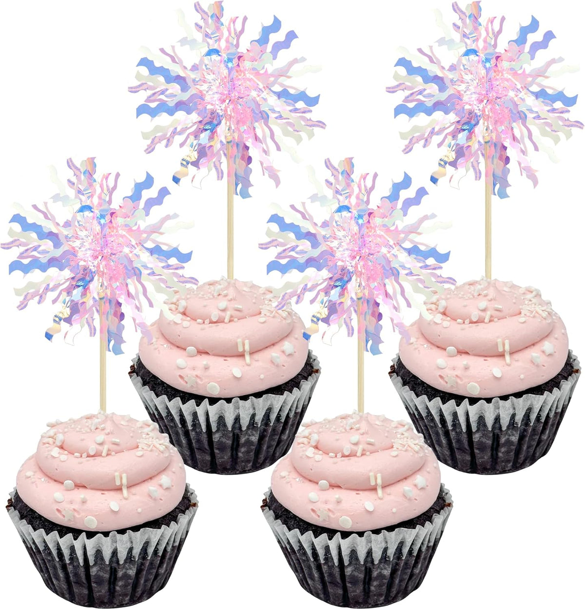 Gyufise 30Pcs Foil Firework Cupcake Toppers Sparkle Tinsel Cake Toppers Tinsel Drink Cake
