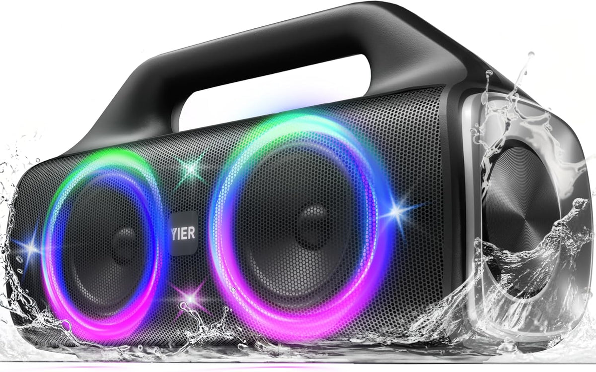 Speakers, 80w (Peak) Portable Wireless Speaker with Lights, Stereo Loud Sound, IP67 Waterproof