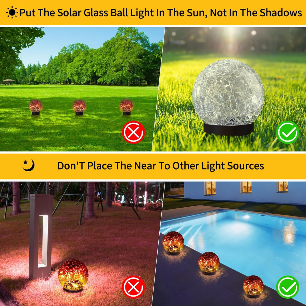 Solar Globe Lights Outdoor Waterproof - Cracked Glass Ball Lights for Garden, Patio, Yard, Lawn and