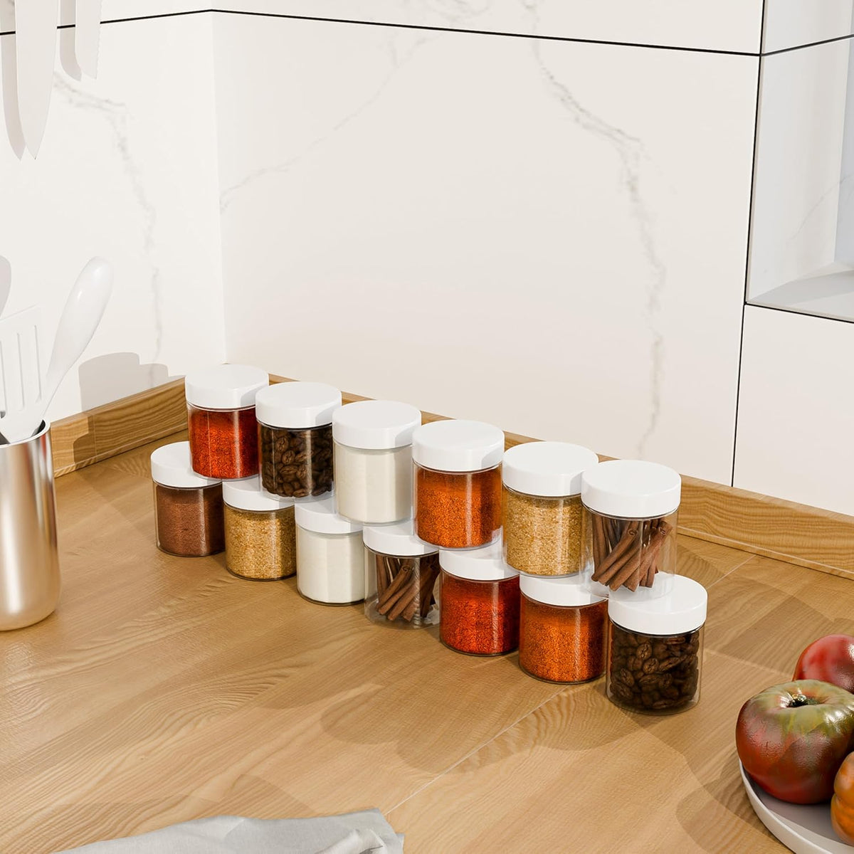 84PCS 4oz/125ml Plastic Jars with Screw On White Lids Seal Stickers Bottle Lid,Clear Container for