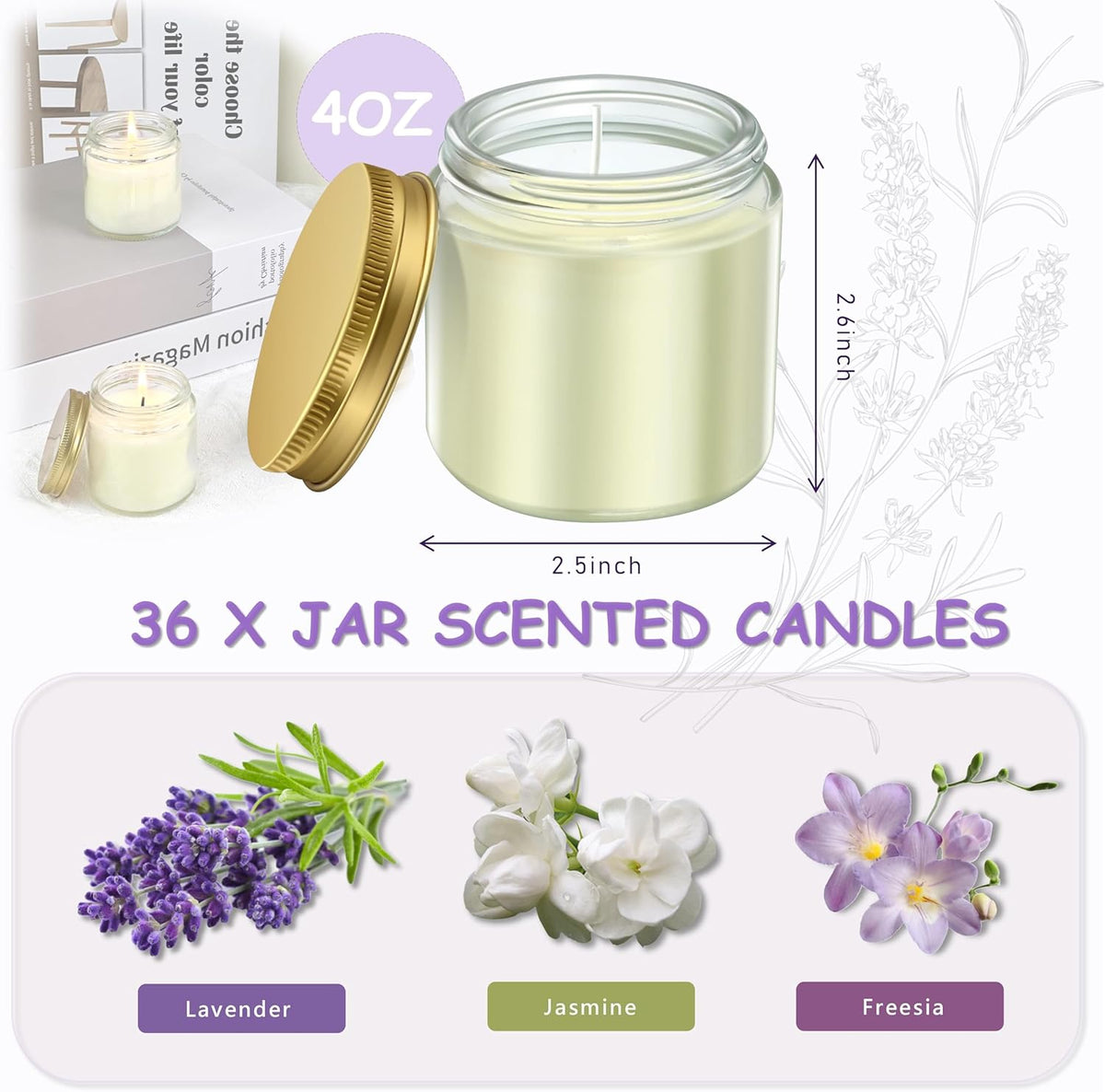 ACITHGL 36 Pcs 4oz Mini Mason Jar Candles Small Scented Candles Bulk Aromatherapy Ideal Souvenir