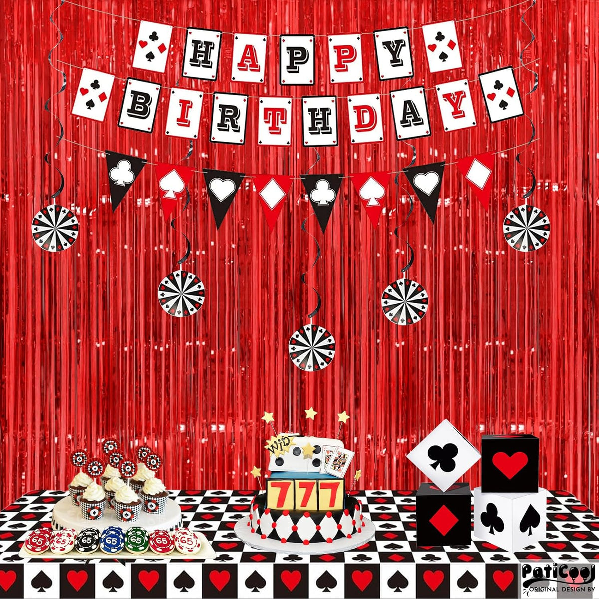 Red Streamers Party Decorations - Thicken 2 Pack 3.2 x 8.2 FT - Tinsel Foil Fringe Curtains Party
