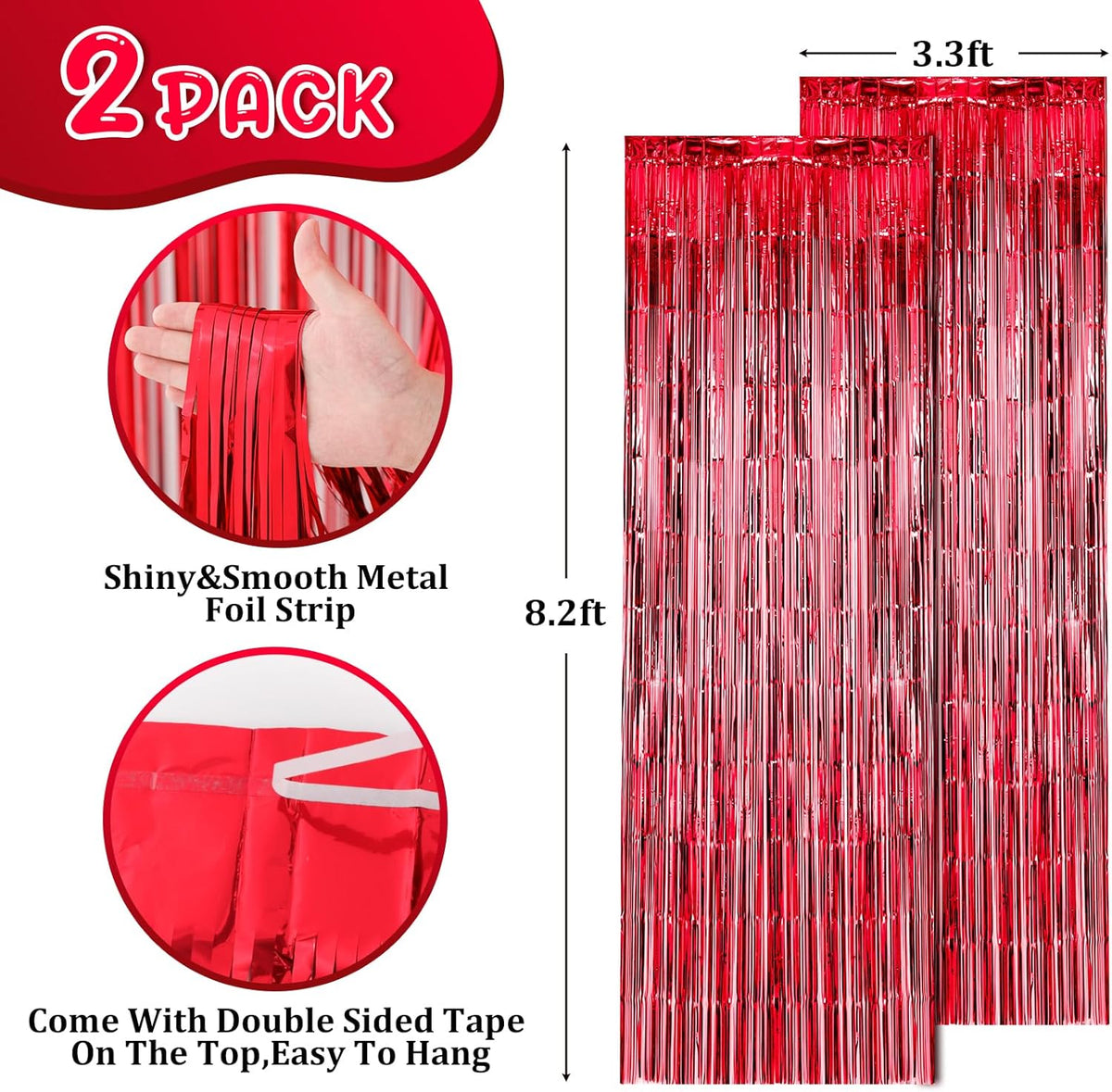 2 Pack Red Foil Fringe Backdrop Curtains, Tinsel Streamers Birthday Party Decorations, Fringe