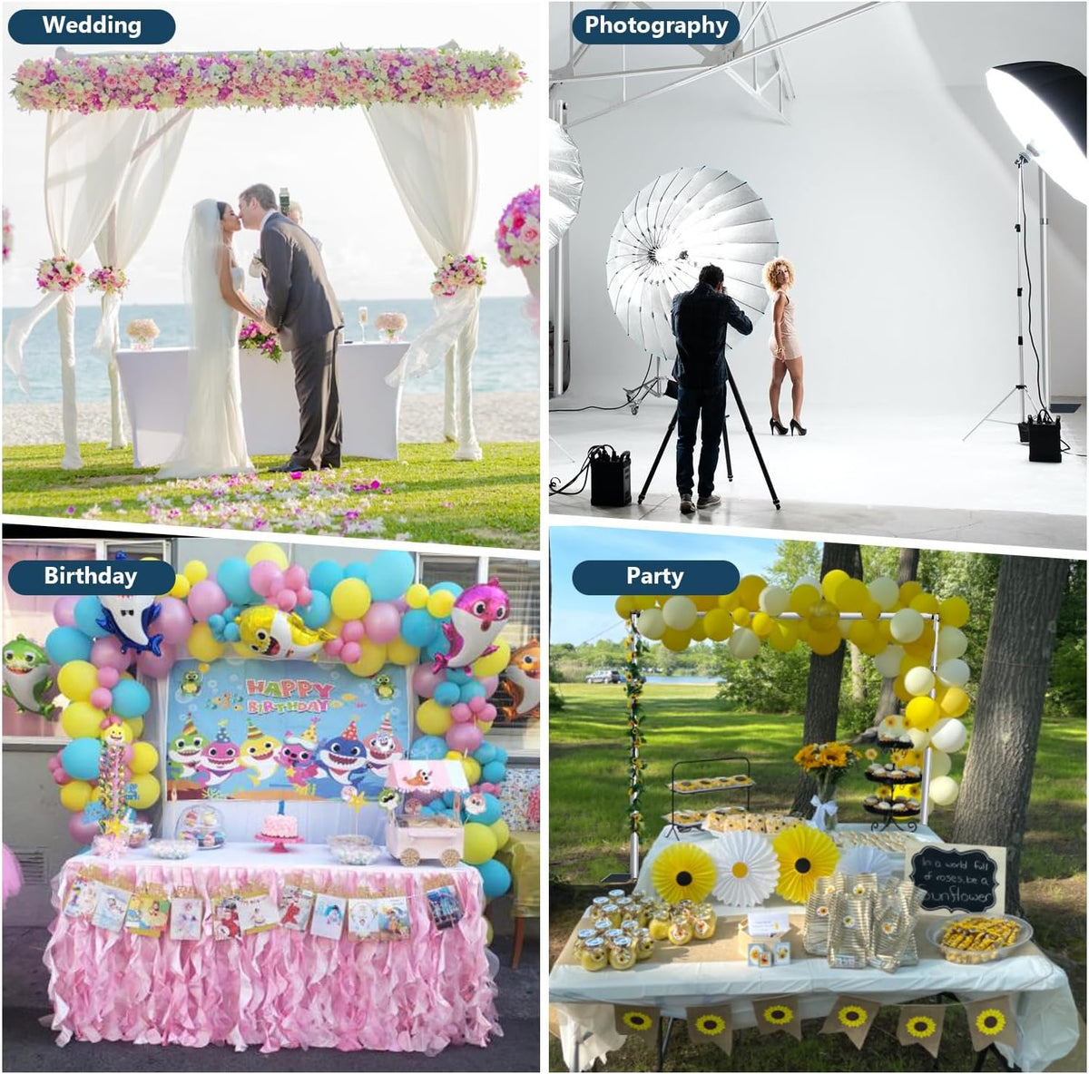 SLOW DOLPHIN 10x 10ft Pipe and Drap Backdrop Stand Kit,Heavy Duty Adjustable Frame Backdrop Stand
