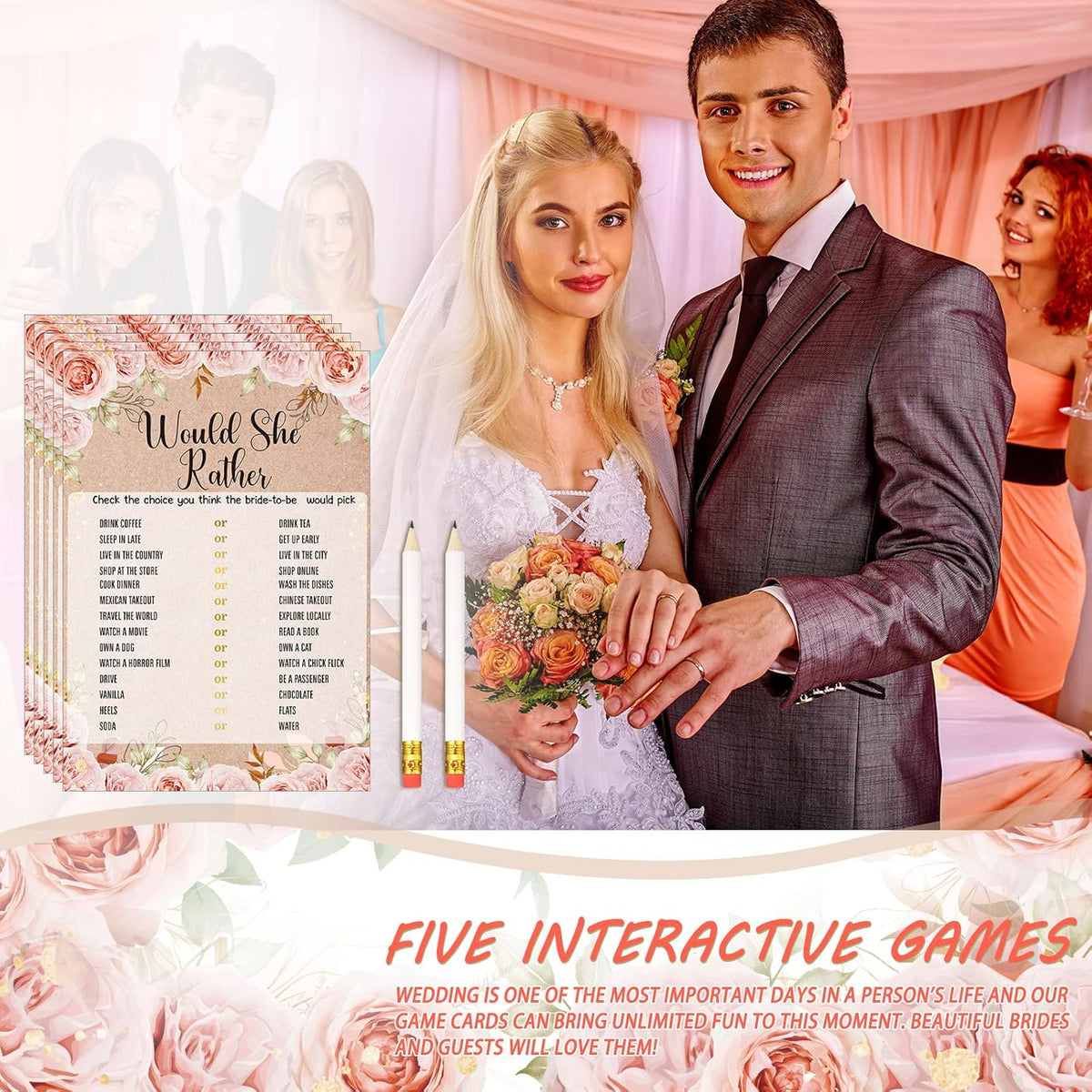 Teling 145 Pieces Bridal Shower Game Bridal Shower Favors Set Wedding Games Cards and Pencils for