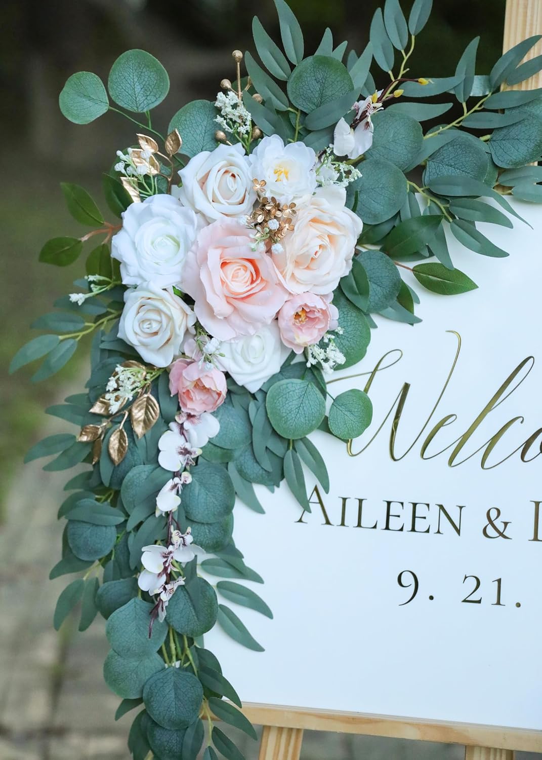 Artificial Blush Pink Wedding Arch Flower Swags Set of 2 for Welcome Signs and Ceremony