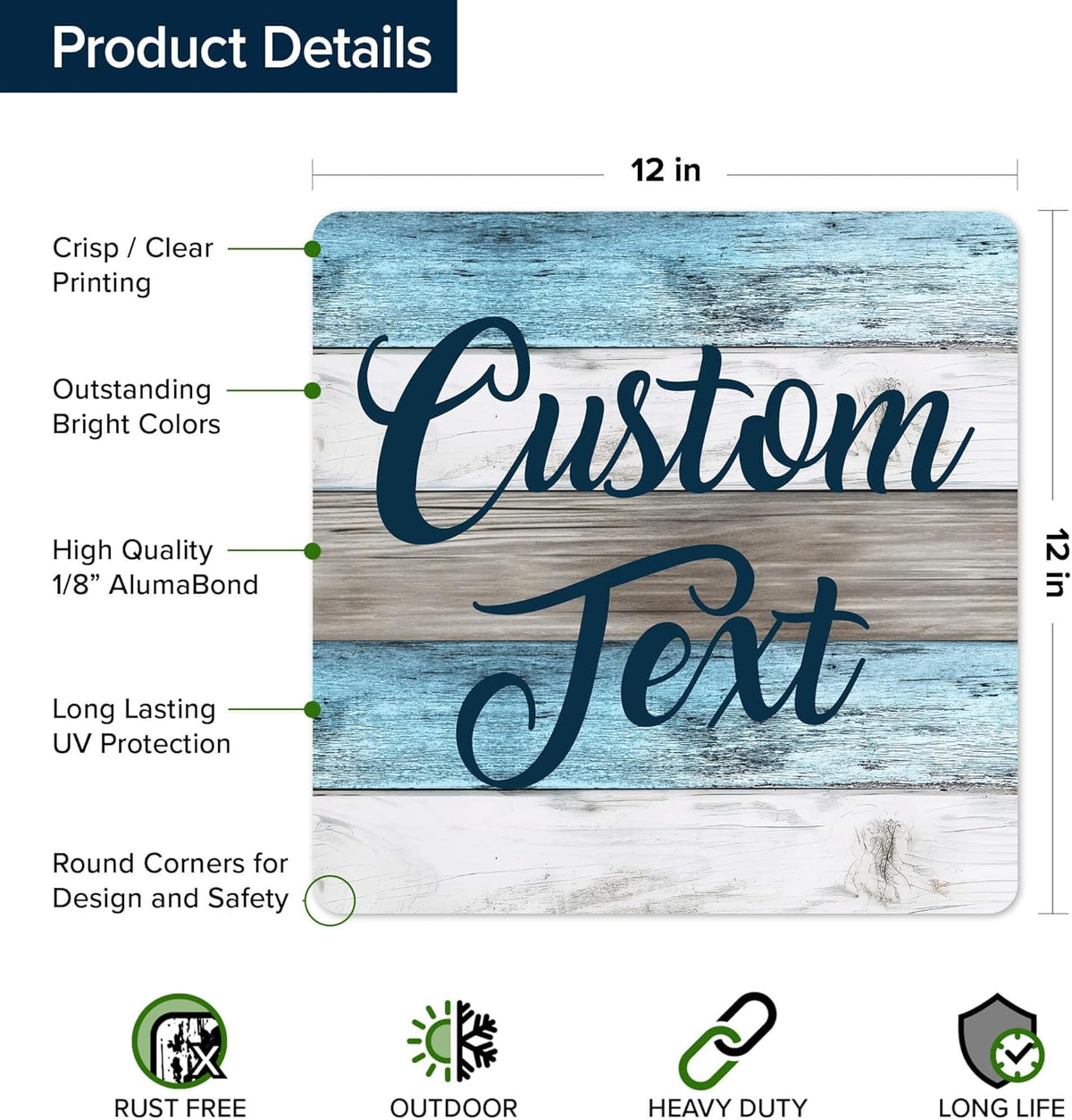 Custom Sign, Custom Street Sign, 11 Font Colors, 13 Font Styles, 4 Hole Options, 22 Sizes, 12x12