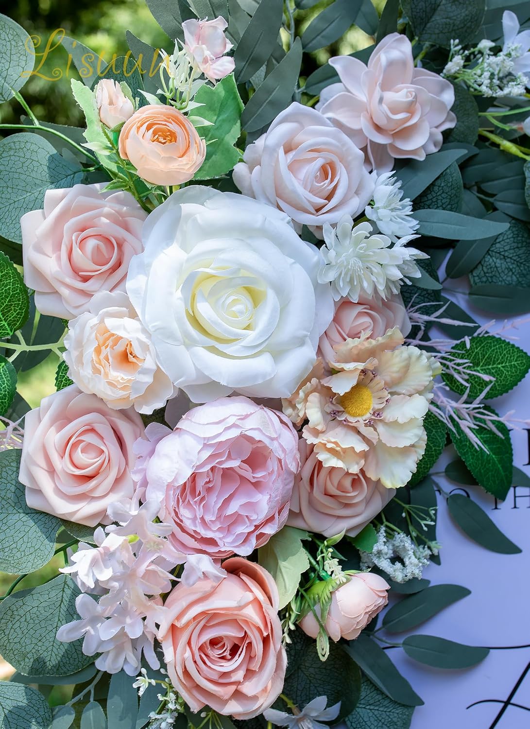 Wedding Arch Flowers, Artificial Flowers for Reception Backdrop and Welcome Ceremony Sign, Large