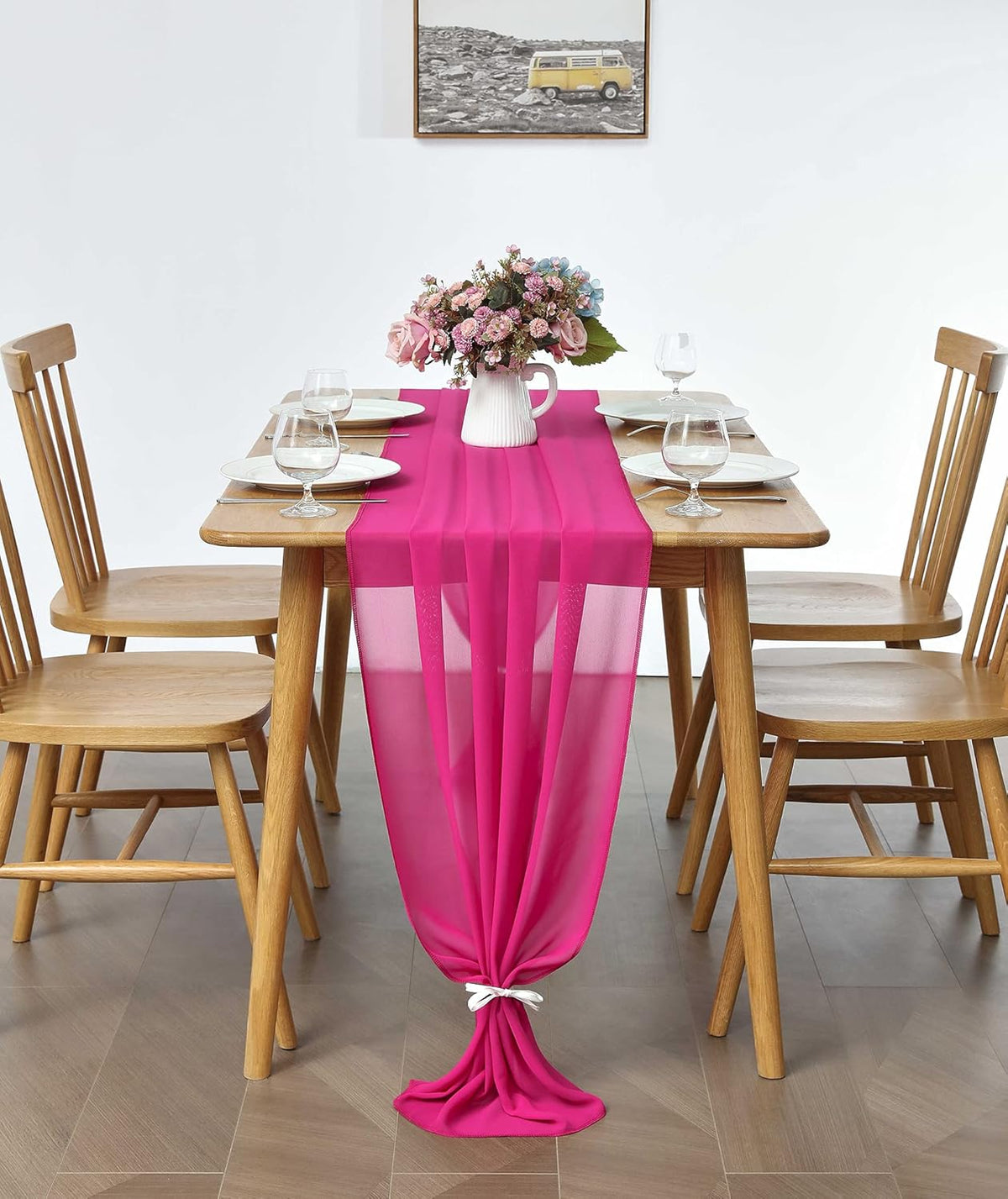 5 Pack 10Ft Fuchsia Chiffon Table Runner Sheer 29x120 Inch for Romantic Wedding Decor Bridal & Baby