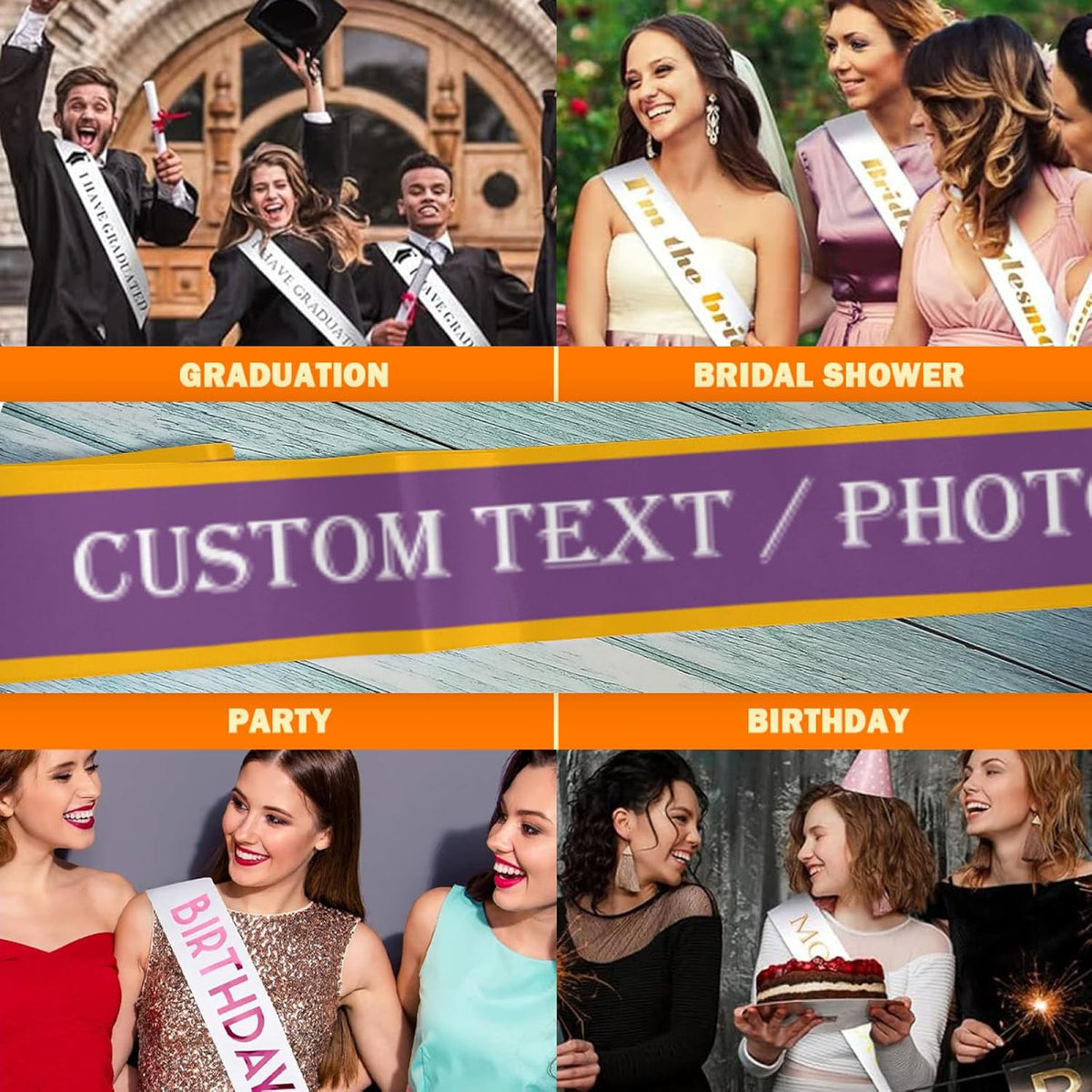 Custom Sash,Personalized Birthday Sash with Text Photo,Customized Bachelorette Sash Quote Sash