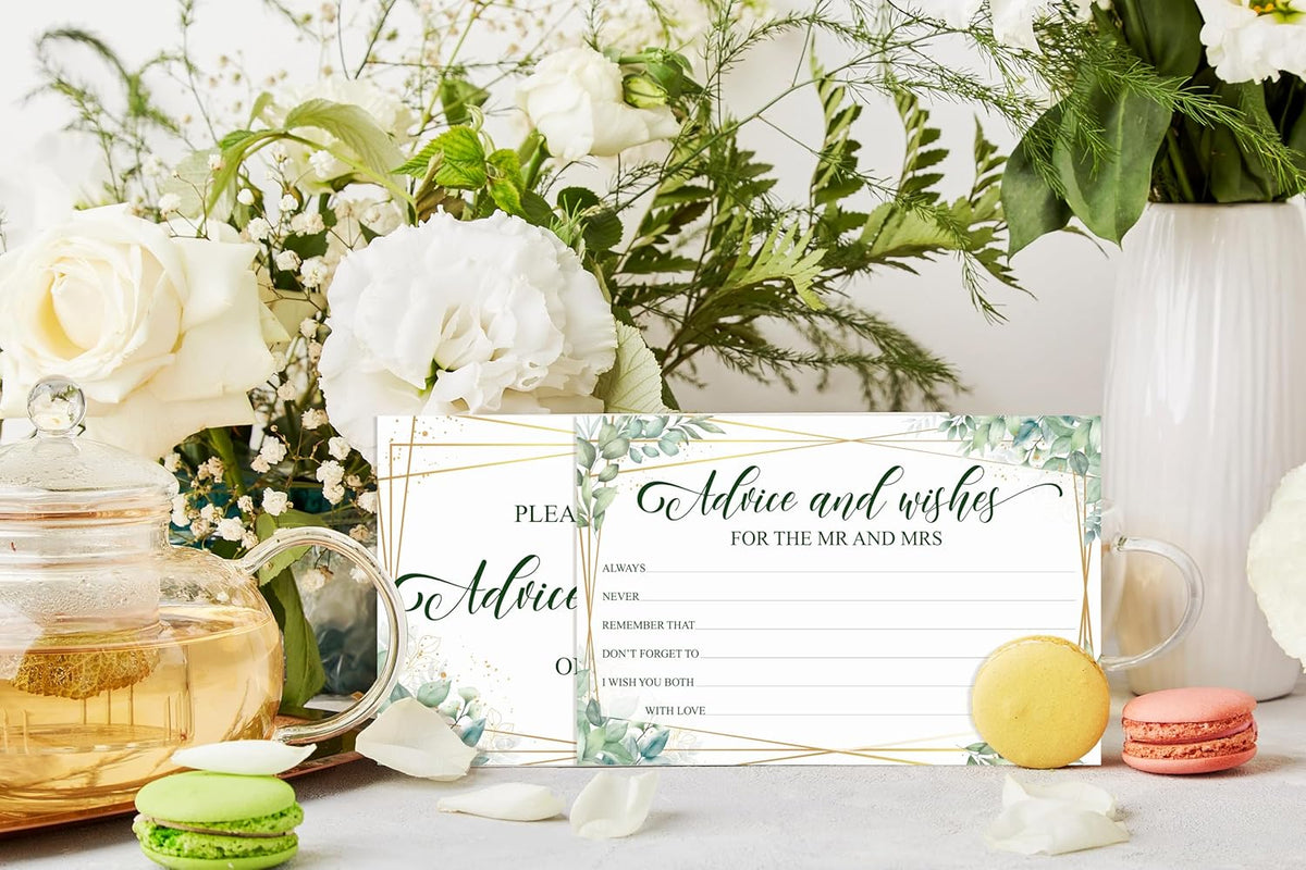 Advice And Wishes Cards For the Mr & Mrs, Gold Foil Greenery Wedding Advice Card For Bride Groom