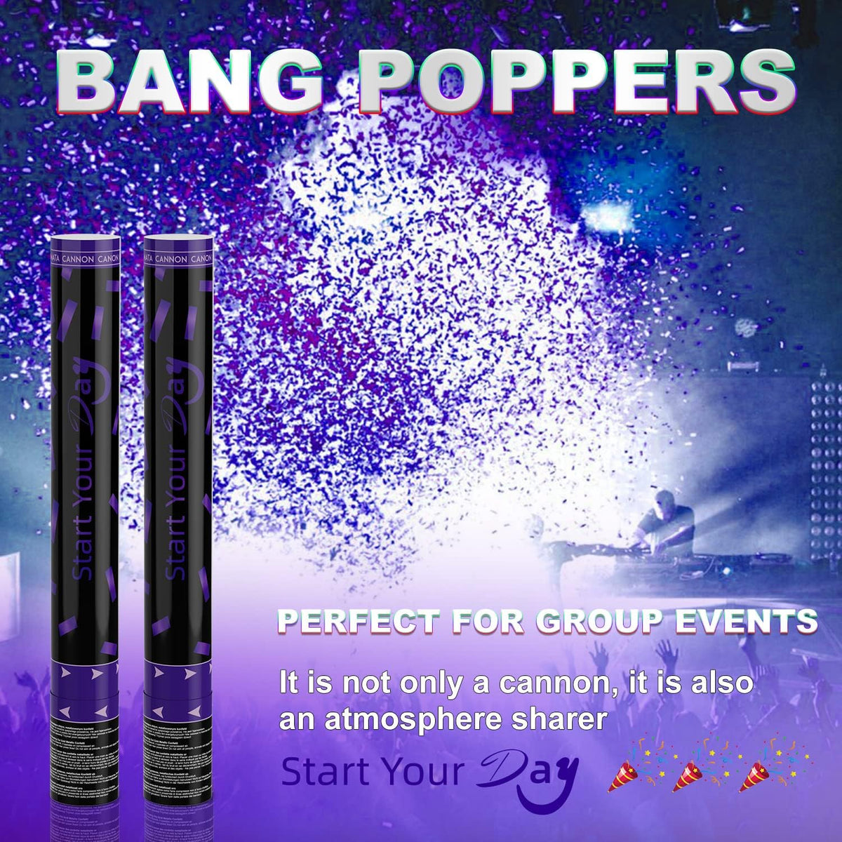 Violet Confetti Poppers, 15 Inch Purple Party Poppers, Air Powered Confetti Gun for Birthday
