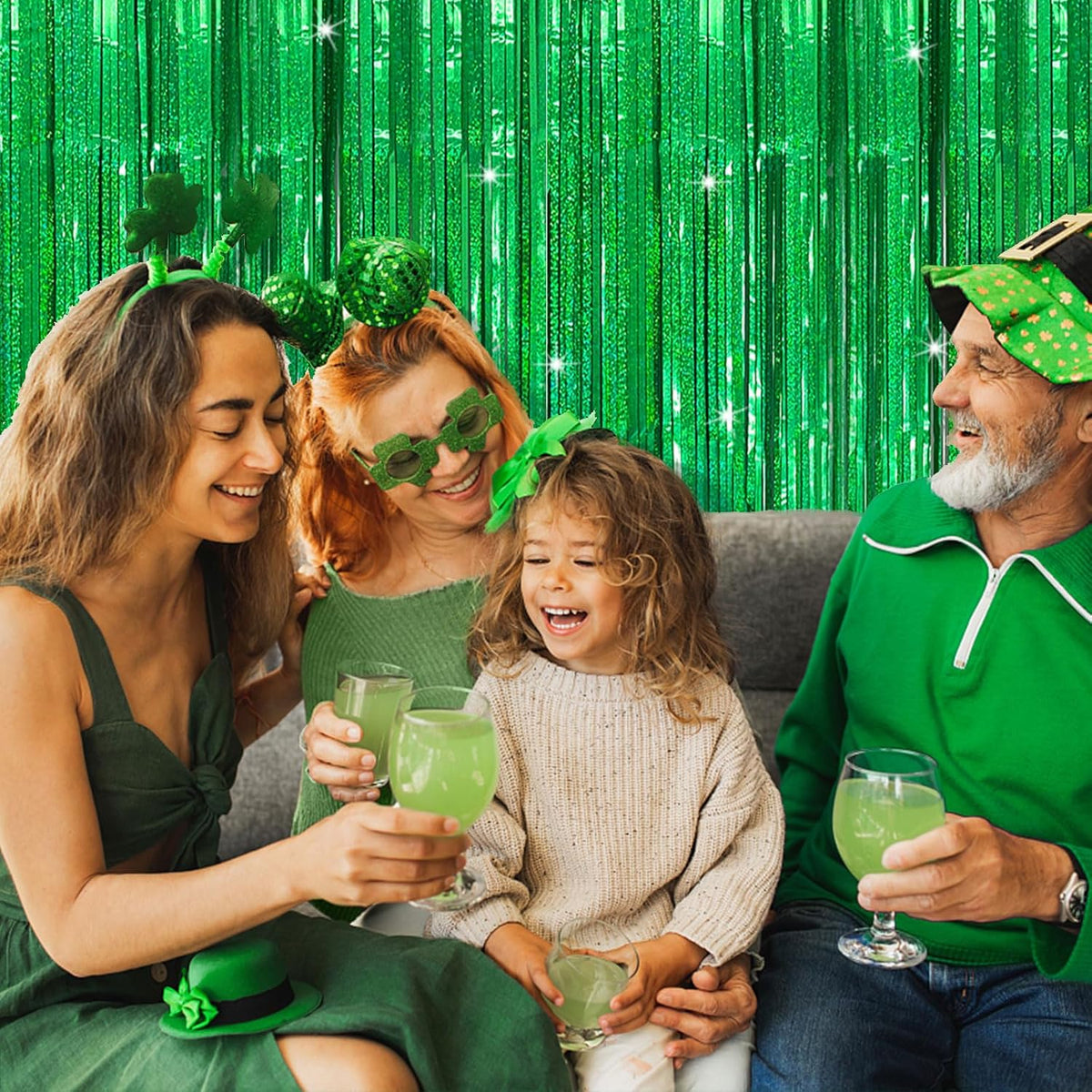 10 Pack Green Streamers Metallic Foil Fringe Curtain Backdrop for St Patrick's Day Birthday