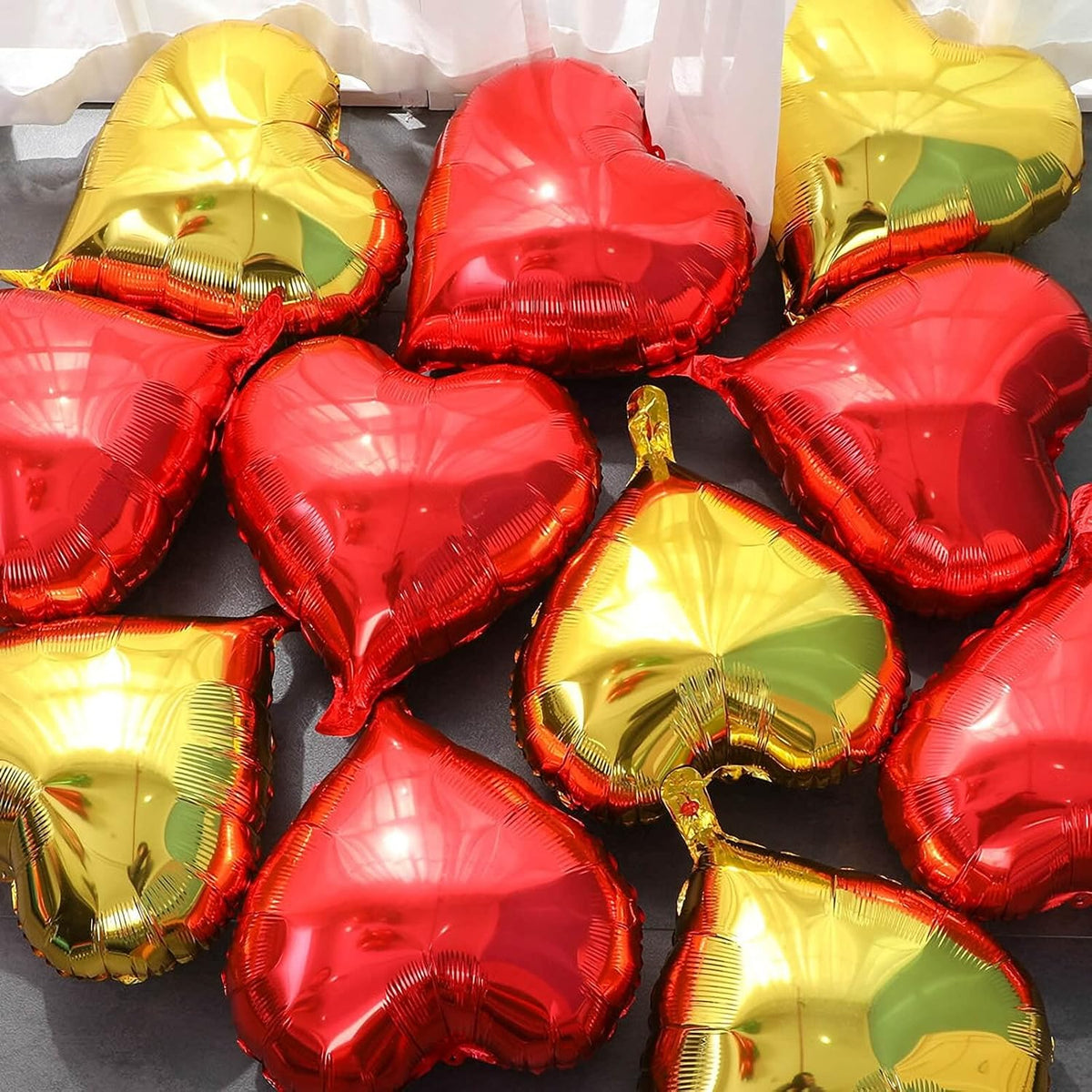 10Pcs Gold Foil Heart Shaped Balloons 18 Inch Mylar for Baby Shower, Wedding, Valentine Decorations
