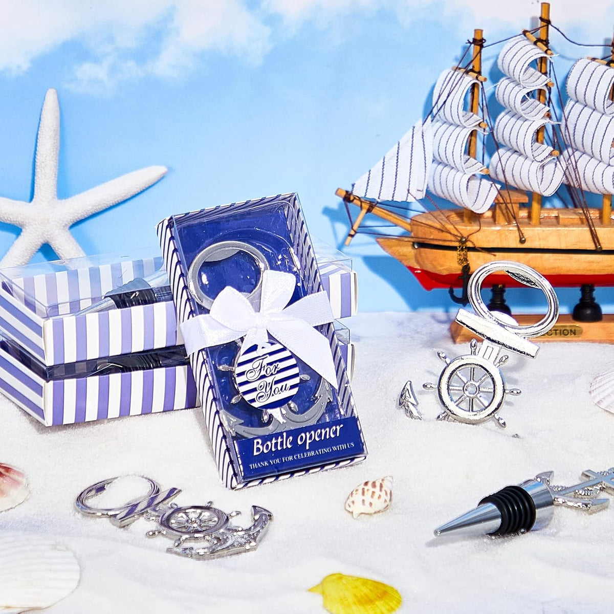 Zhehao 50 Pcs Anchor Bottle Stopper Bottle Opener Wine Bottle Stopper for Beach Nautical Themed