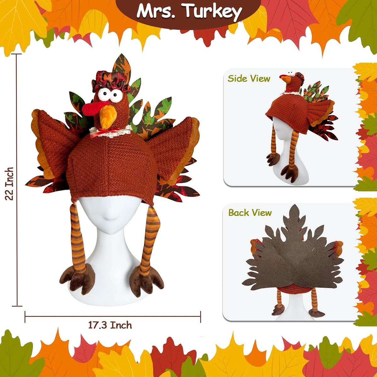 Ogrmar Set of 2 Adorable Plush Turkey Hat, Funny Turkey Headwear for Thanksgiving Night Event