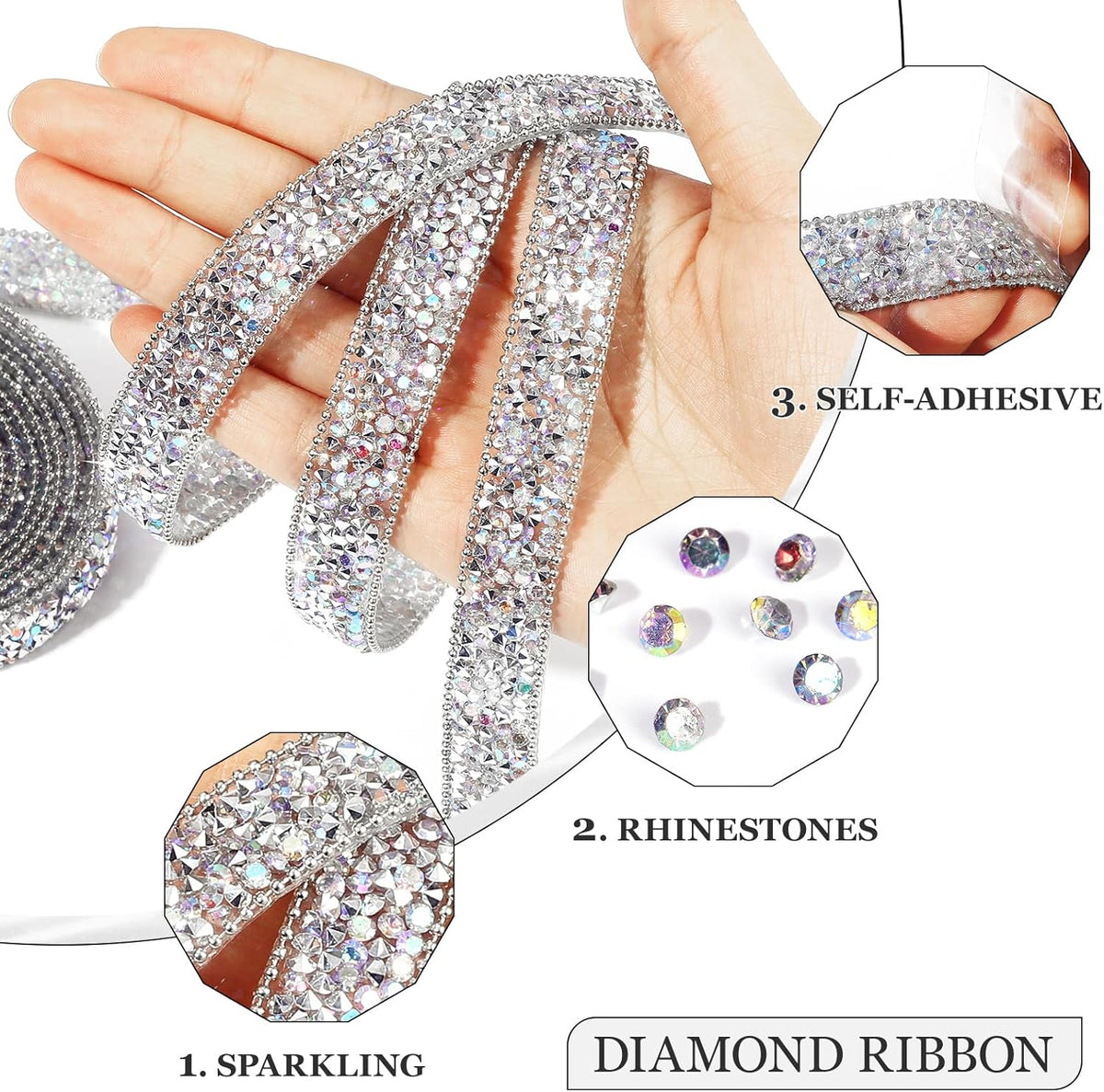 Rhinestone Ribbon 6 Yards Self Adhesive Rhinestone Strips Diamond Ribbon Sticker Crystal Roll