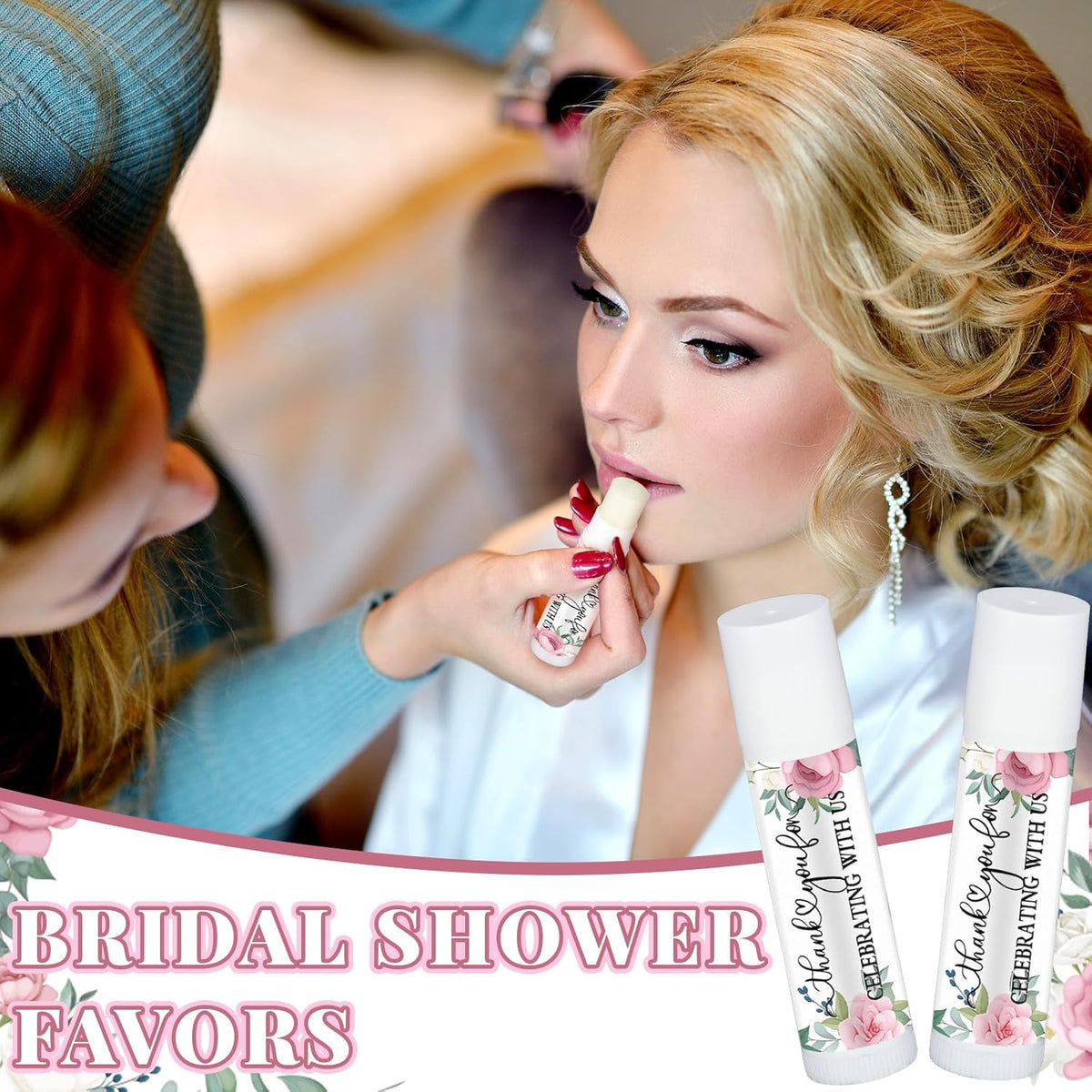 50 Pcs Pink Flowers Wedding Bridal Shower Gifts Bulk Floral Lip Balm Baby Shower Party Favors Thank