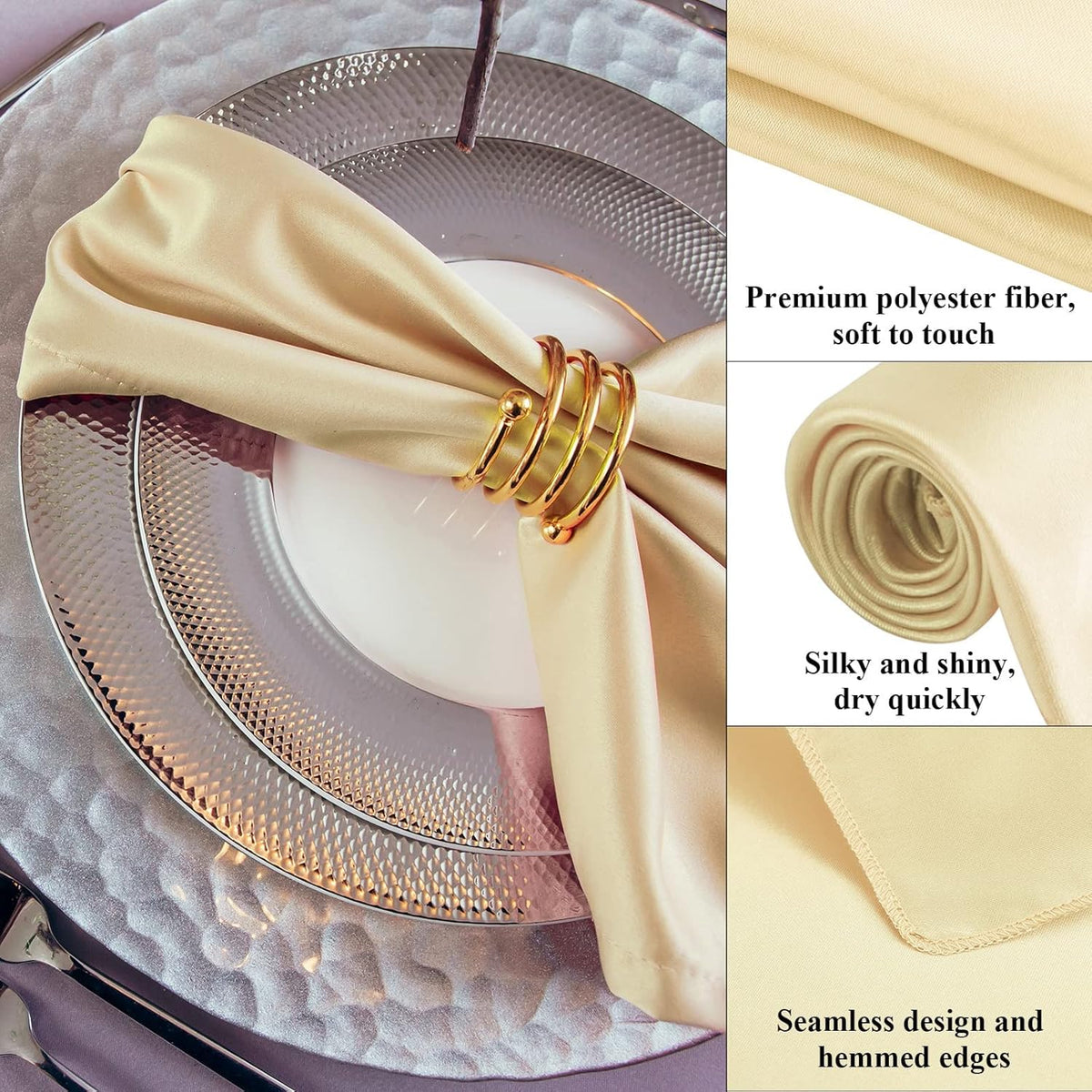 Aneco 12 Pieces Satin Napkin Square 20 x 20 Inches Dinner Napkins Weddings Party Napkin Soft Table