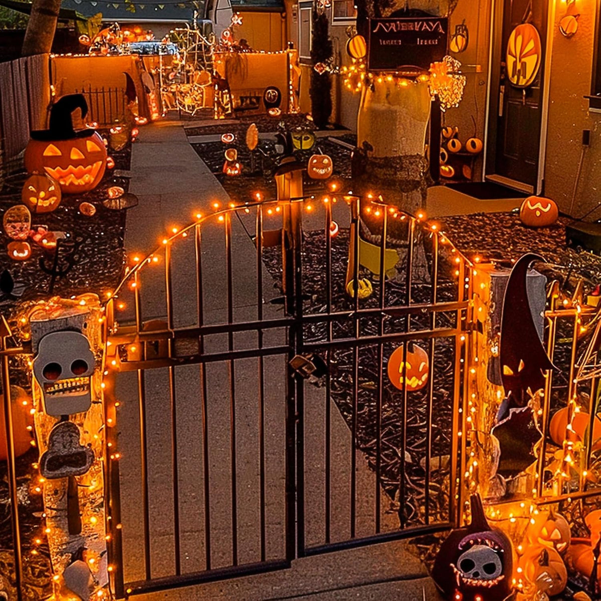 JMEXSUSS 500 LED Halloween Lights Outdoor, 163FT 8 Modes Orange Halloween Light Indoor Clear Wire