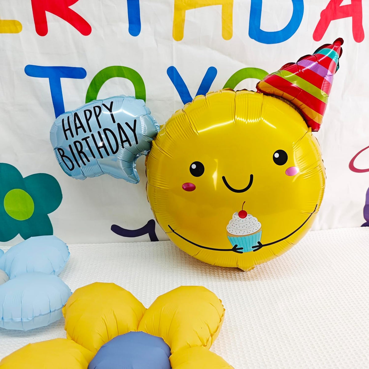 Cute Smiling Foil Balloon Sunshine Smiley Face Party Decorations Happy Birthday Message Bubble