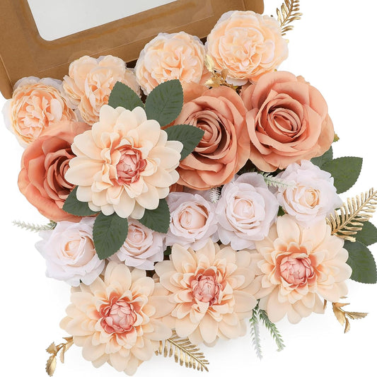 Floweroyal Artificial Flowers Fake Rose Flowers Dahlia with Stems for DIY Wedding Bridal Bouquets