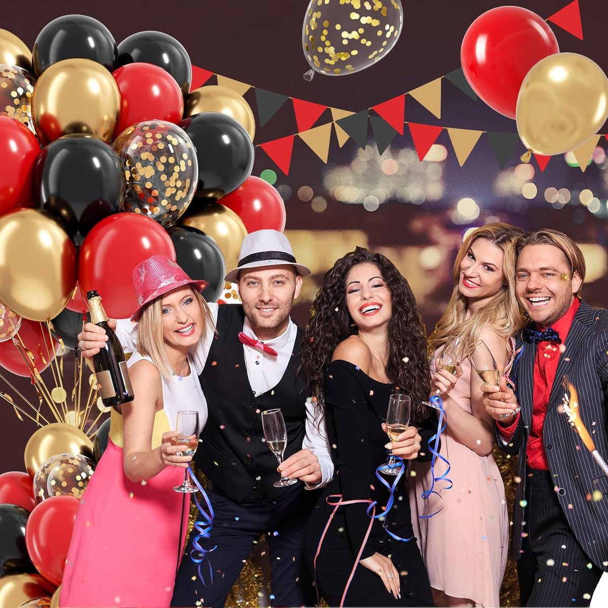 Red Black and Gold Balloons, 60pcs 12inch Red Black Gold Confetti Balloons for Birthday Casino
