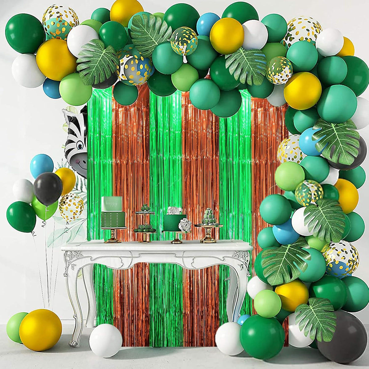 2 Pack Green and Brown Foil Fringe Backdrop Curtains, Tinsel Streamers Party Decorations, Fringe