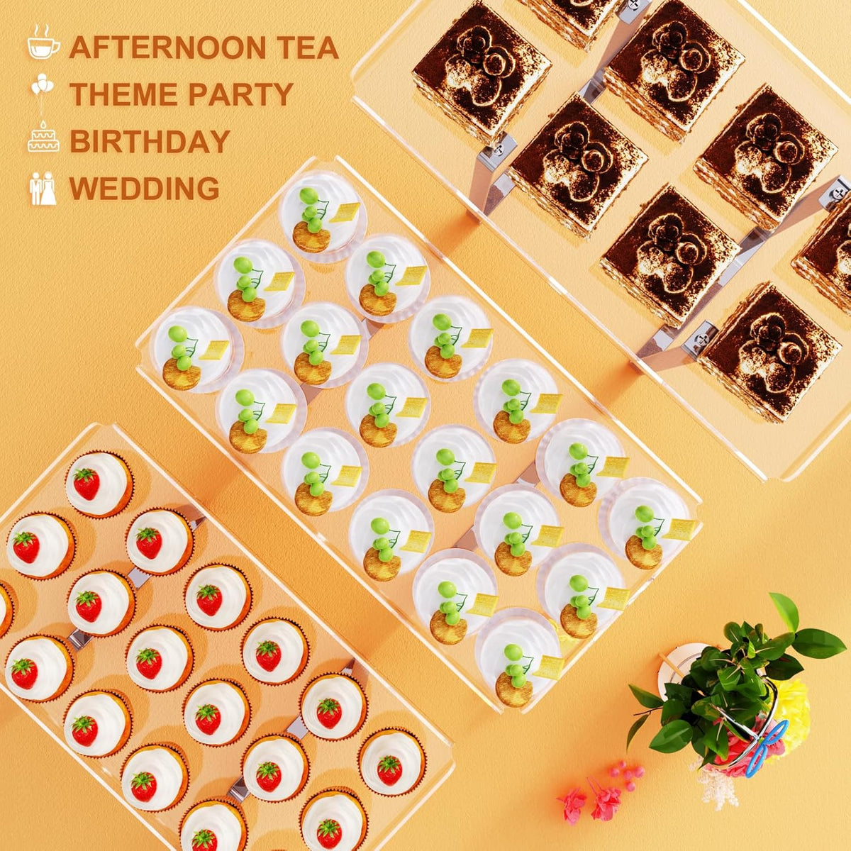 3 Pieces Cupcake Stand Holder, Clear Acrylic Dessert Table Display Set with Iron Support Legs for