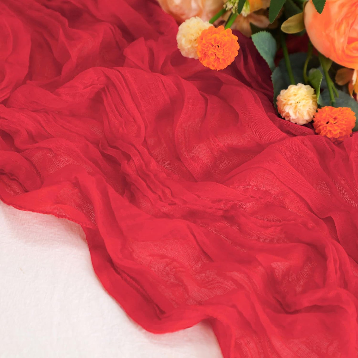 Snowkingdom 10 Ft Red Cheesecloth Table Runner, 120 inch Long Cheese Cloth Boho Gauze Runner for