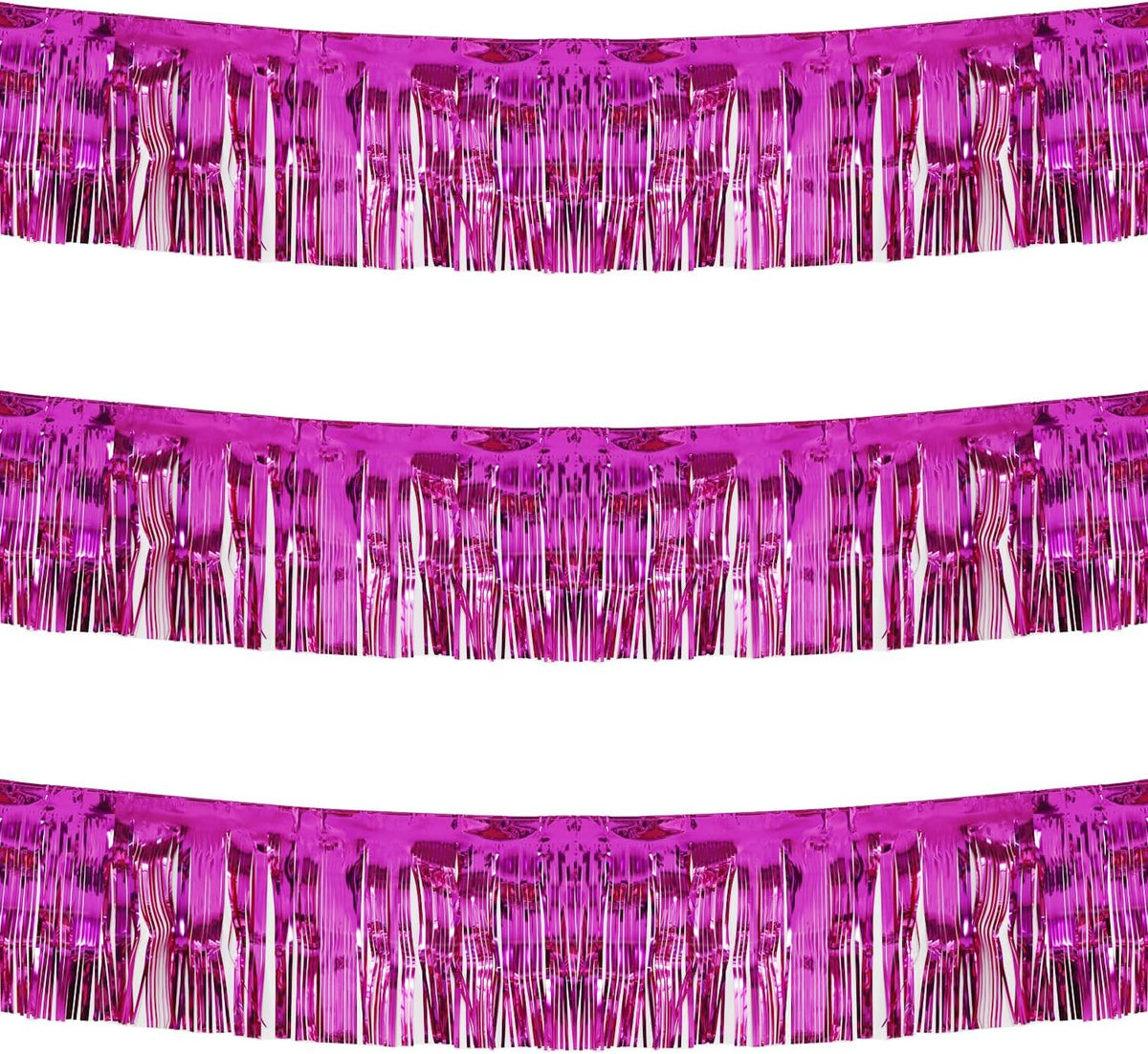 Thick 10 feet by 15 inches Fuchsia Foil Fringe Garland - Pack of 3 | Shiny Metallic Tassle Banner