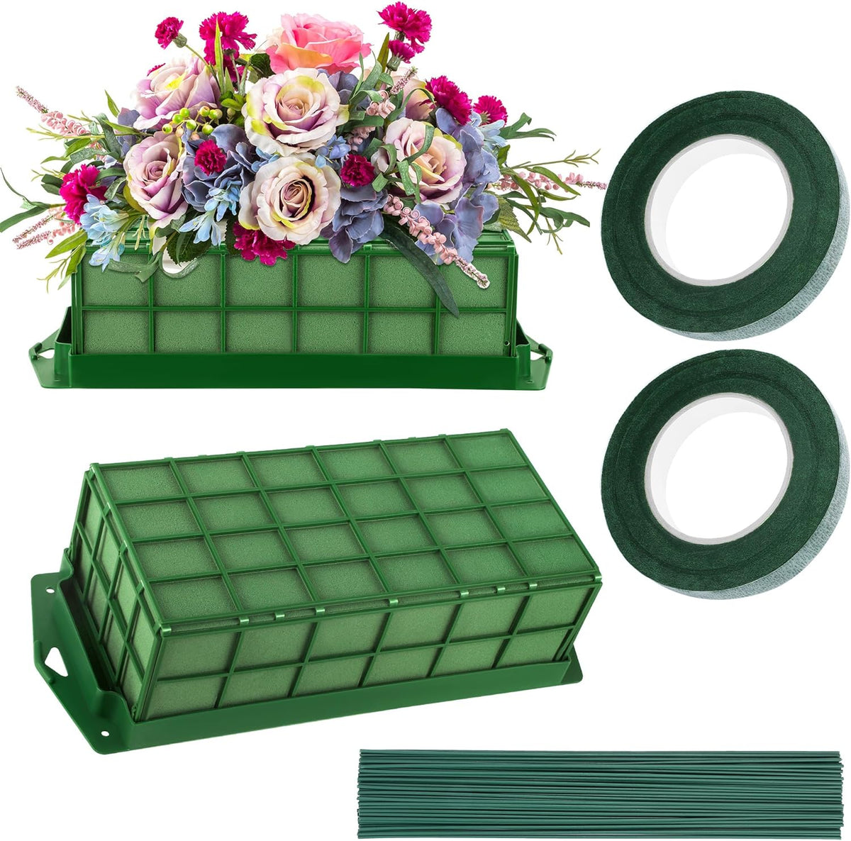 Aodaer 2 Pieces Floral Foam Cage with Floral Foam for Fresh and Artificial Flowers Rectangle Dry