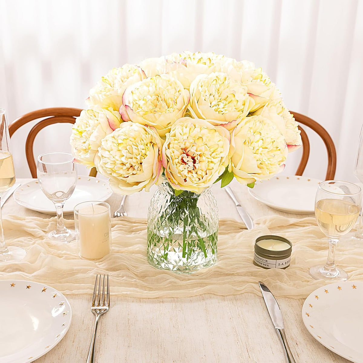 U'Artlines 20 Heads Artificial Peony Silk Flower Leaf Home Office Wedding Party Festival Bar Decor
