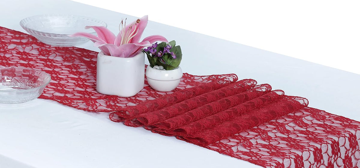 MDS Pack of 15 Wedding 12 x 108 inches Lace Table Runner for Wedding, Decorations for Birthday