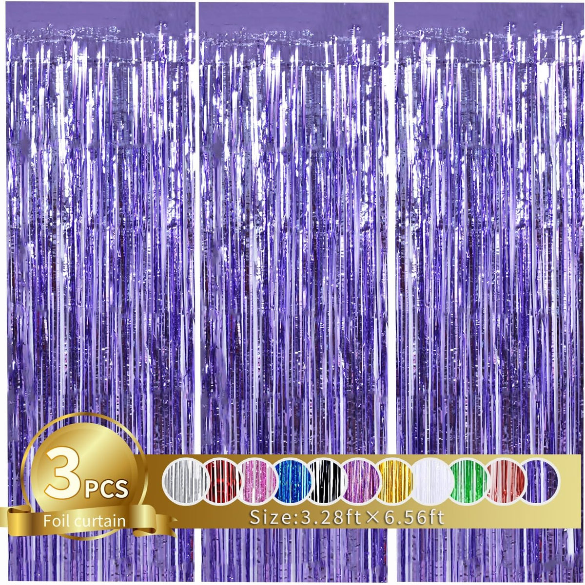 TONIFUL 3Pcs Light Purple Door Streamers Purple Photo Booth Backdrop Metallic Streamers Foil Fringe
