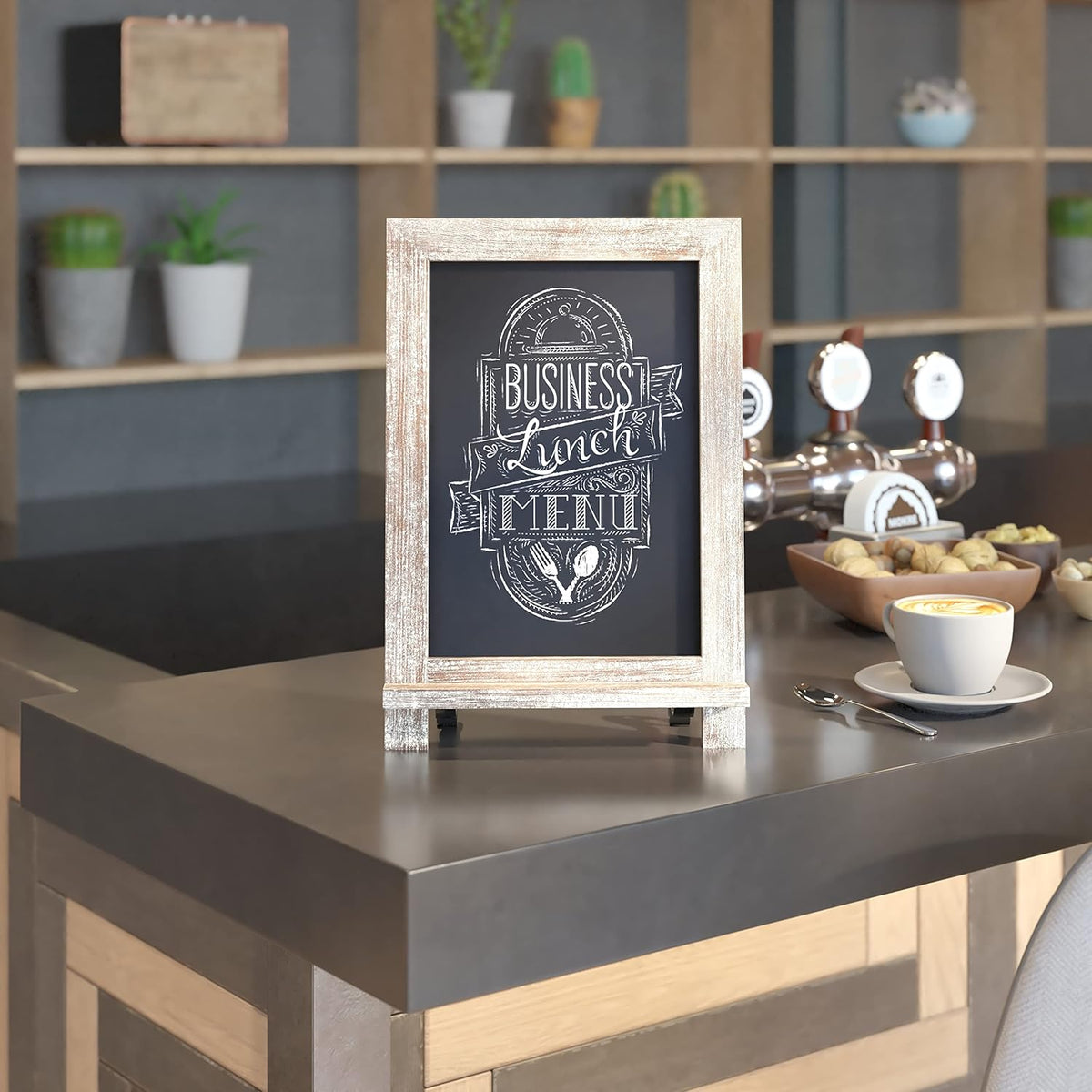 HBCY Creations Rustic Wooden Tabletop Chalkboard with Legs/Vintage Wedding Table Sign/Small Kitchen