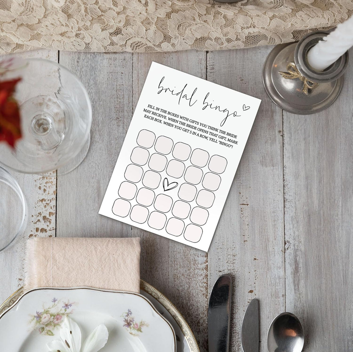 Bridal Shower Games, Bridal Bingo, 25Pcs Minimalist White Double-Sided Game Cards, Wedding Shower