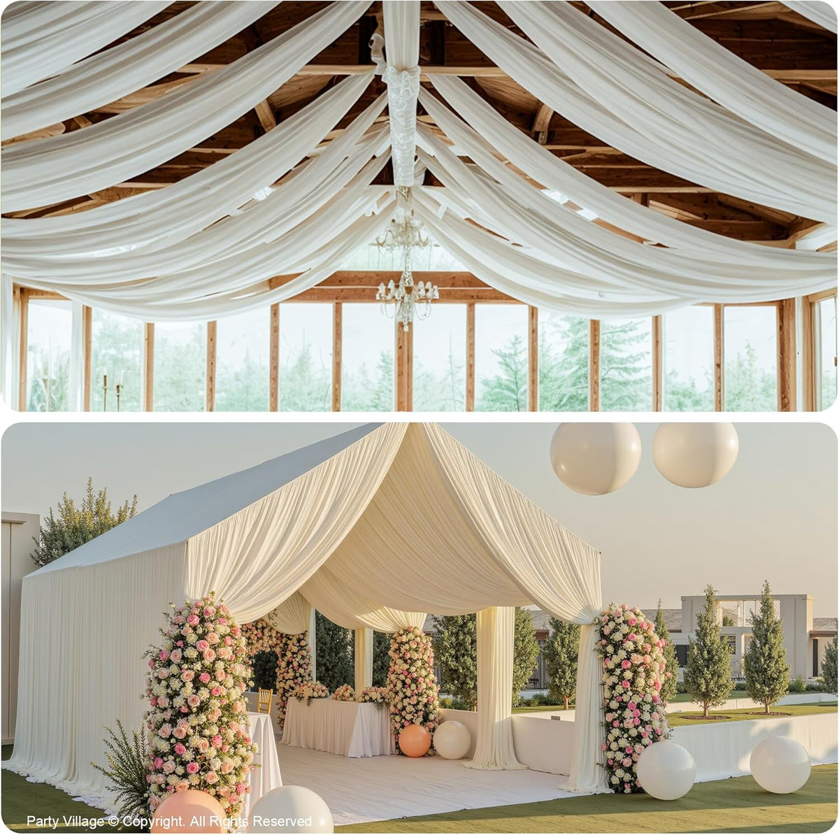 PartyVillage 50ftx40ft Ivory Ceiling Curtain for Wedding Parties – 10 Panels Wrinkle-Free 40 FT
