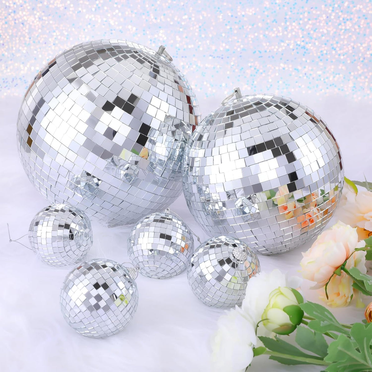 Large Mirror Disco Ball Bright Hanging Disco Ball: 6 Pcs Silver Reflective Mirror Ball - Disco