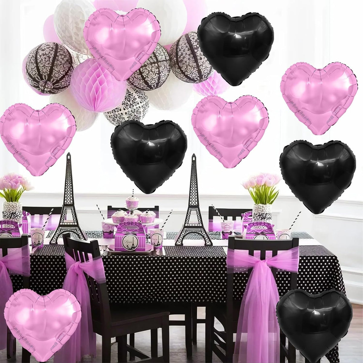 Black Purple Heart Balloons,12Pcs 18Inch Cream Purple Black Heart Shaped Foil Helium Balloons for