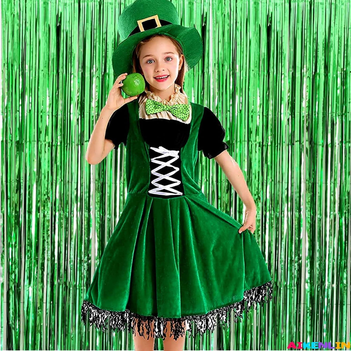 4 Pack Green Foil Fringe Curtain Backdrop, 3.3Ft x 9.8Ft Metallic Tinsel Foil Fringe Streamers