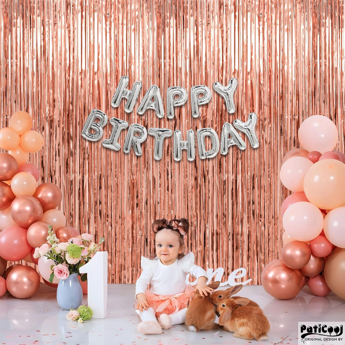 Rose Gold Birthday Decorations for Women Girls - Thicken 4 Pack 3.2 x 8.2 FT - Rose Gold Foil