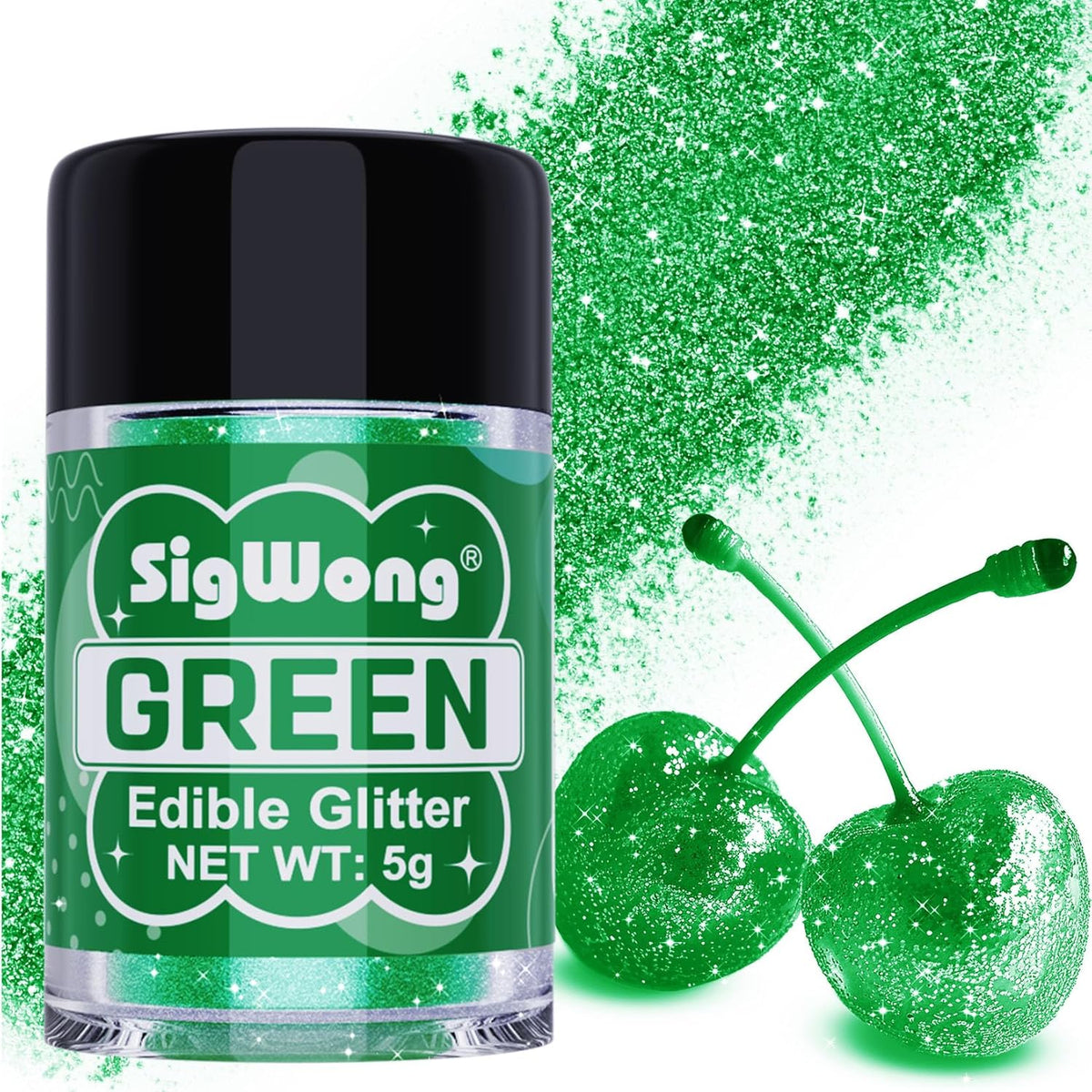 Green Edible Glitter - 5g Food Grade Cake Decorating Shimmering Glitter, Edible Sprinkle Luster